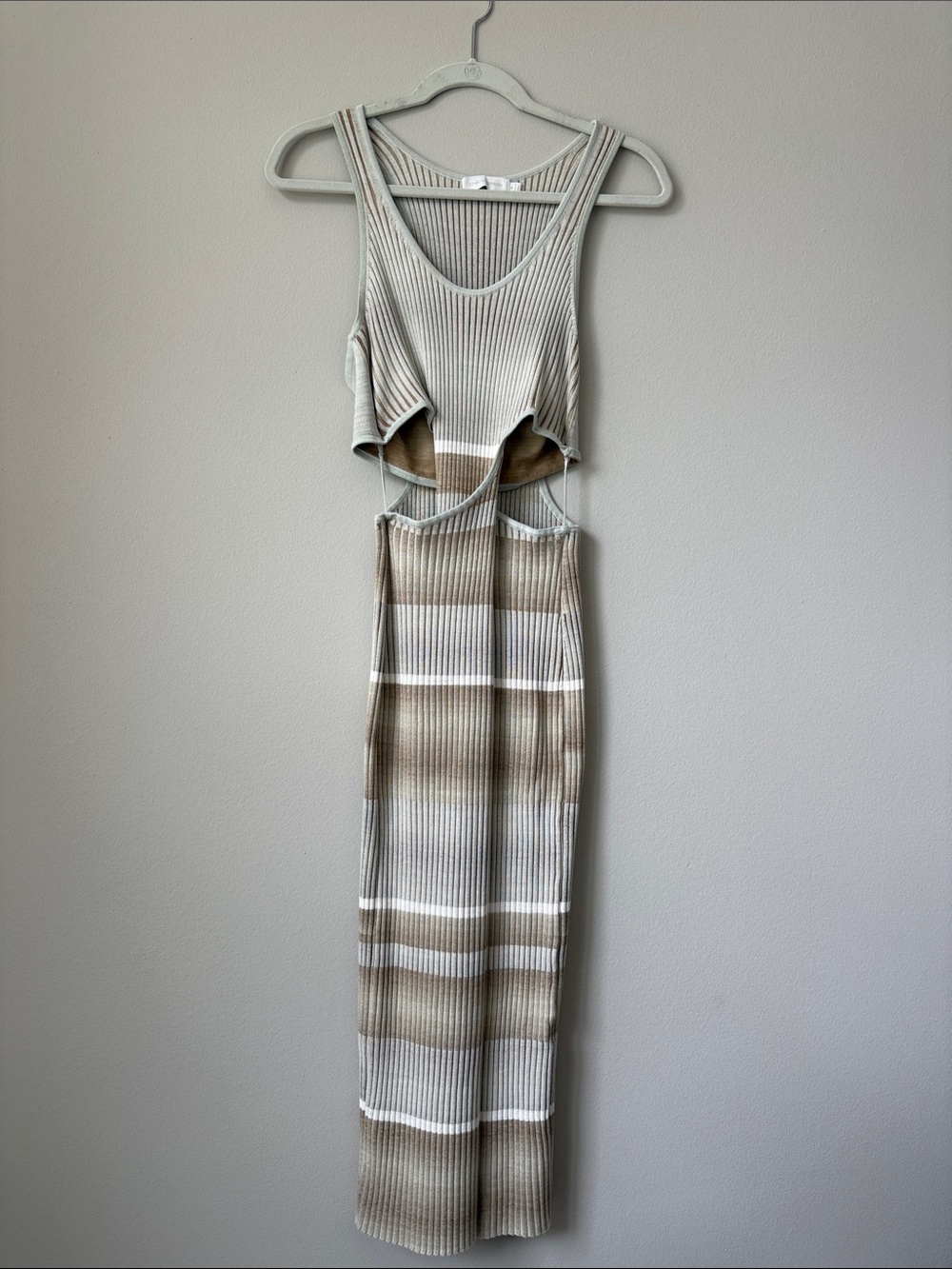 Jonathan Simkhai Ribbed Knit Cutout Midi Dress Neutral Stripe